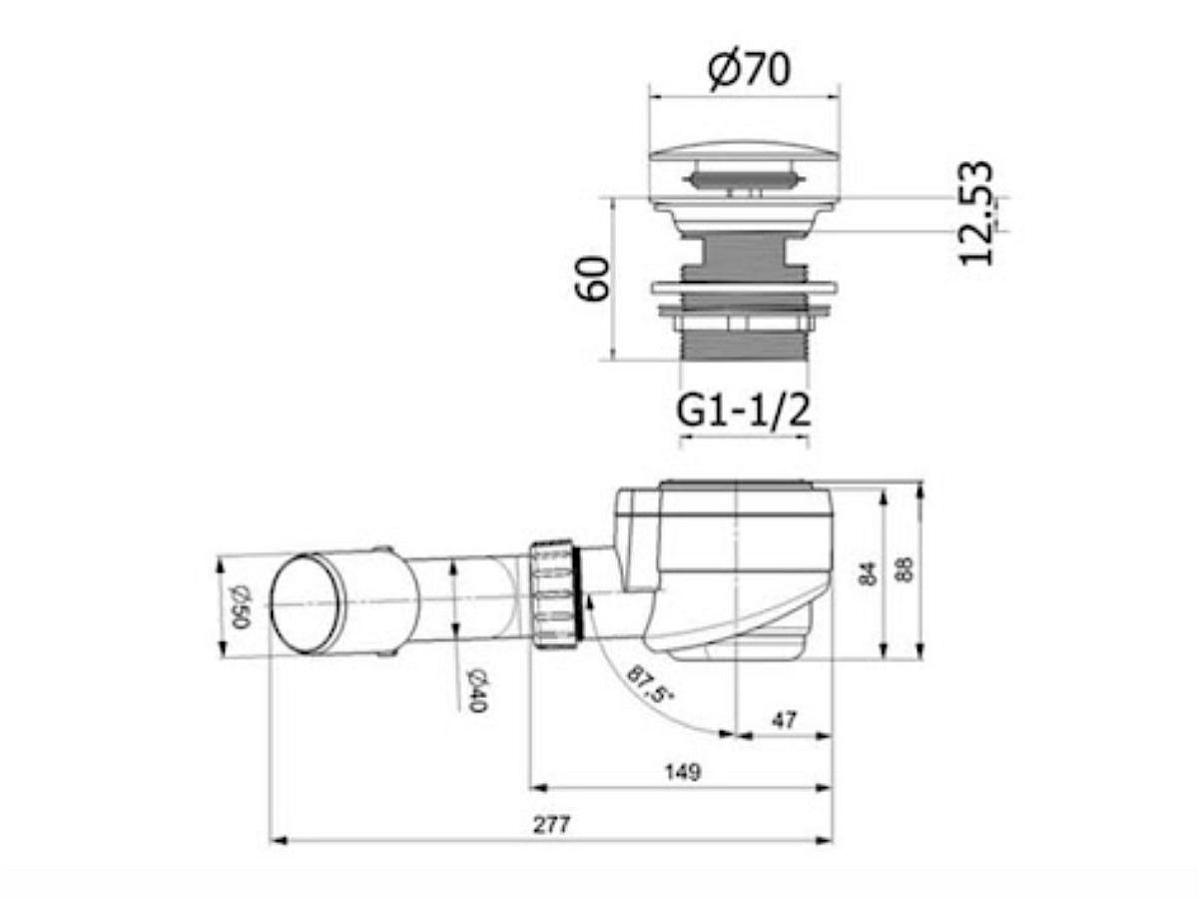 Сифон з переливом сlick-сlack для ванни, хром