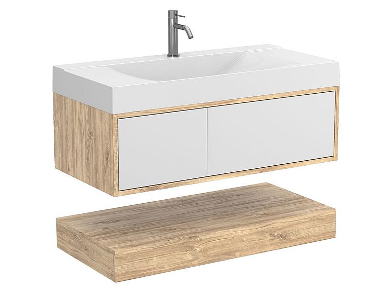 Тумба підвісна DUO Дуб Канзас з умивальником FLY 1000