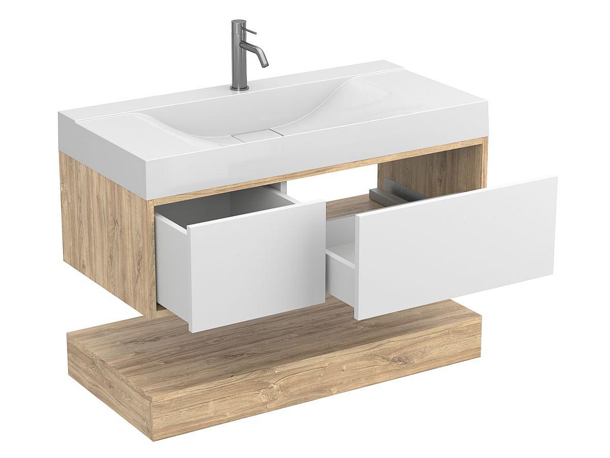 Тумба подвесная DUO Дуб Канзас с умывальником FLY 1000