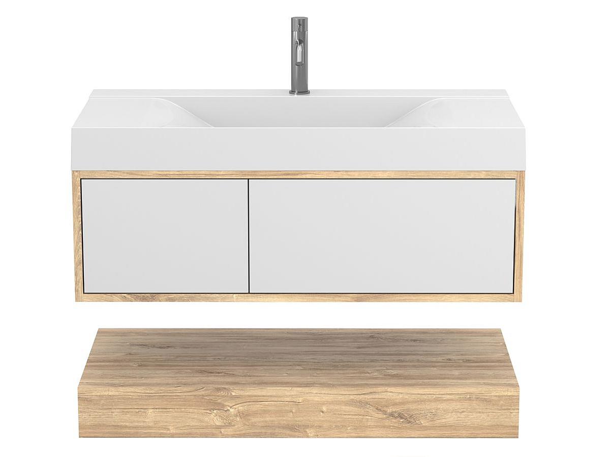 Тумба подвесная DUO Дуб Канзас с умывальником FLY 1000