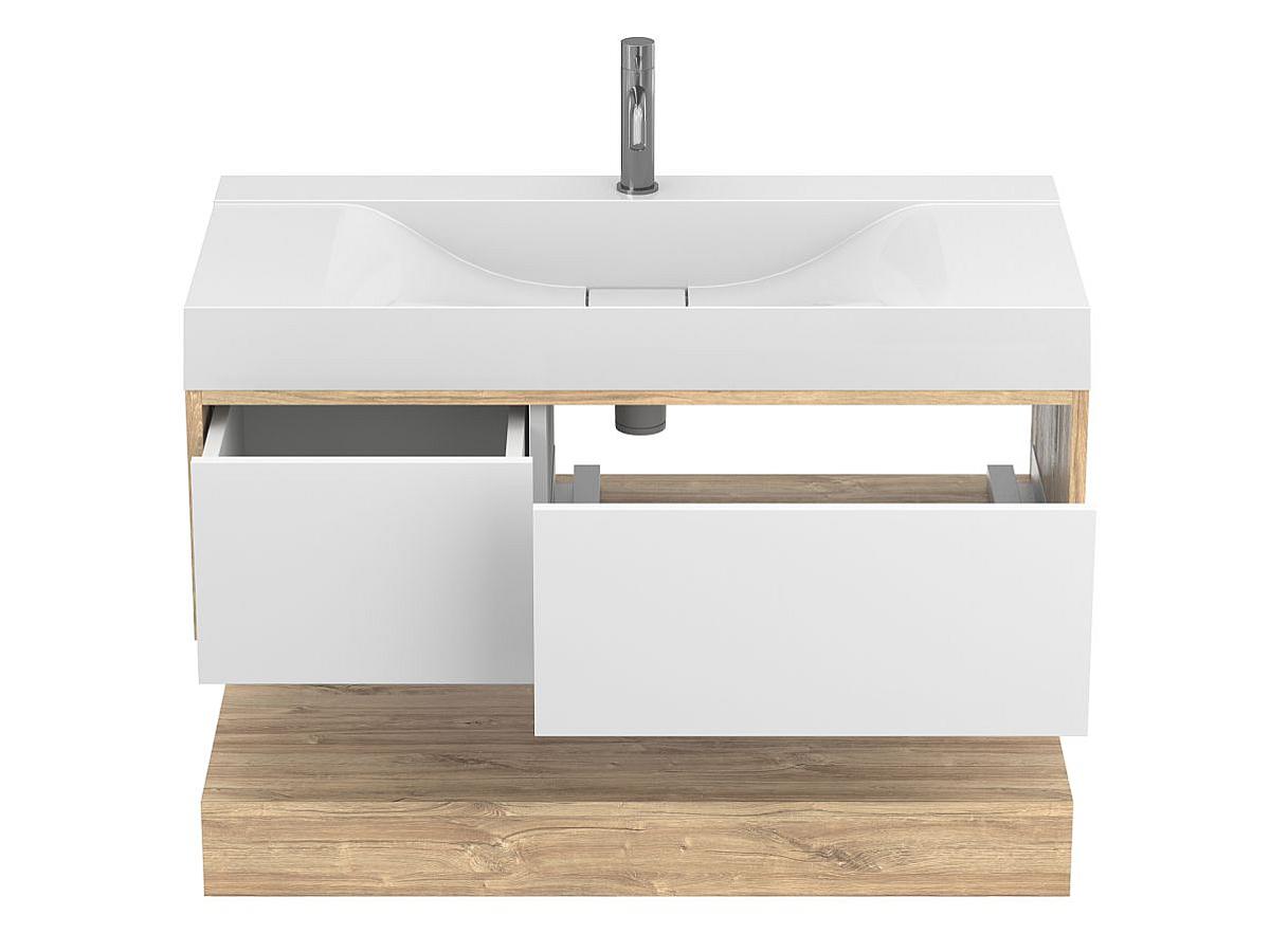 Тумба подвесная DUO Дуб Канзас с умывальником FLY 1000