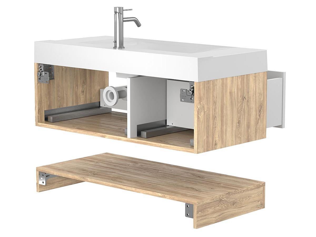 Тумба подвесная DUO Дуб Канзас с умывальником FLY 1000