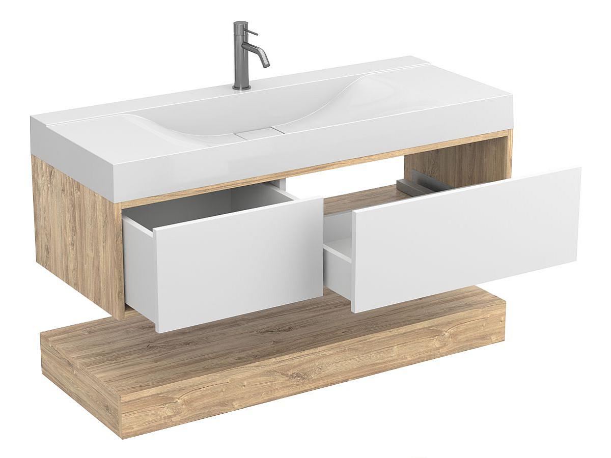 Тумба подвесная DUO Дуб Канзас с умывальником FLY 1200