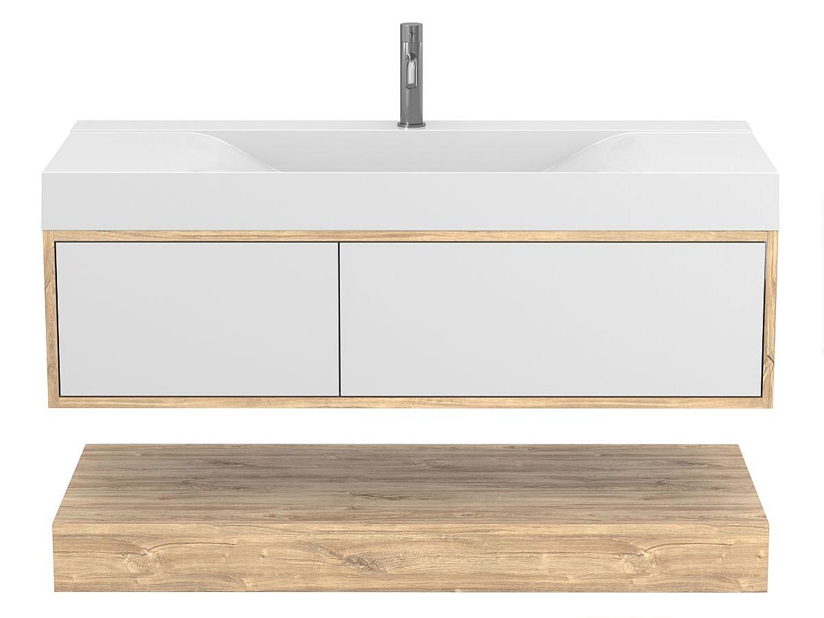 Тумба подвесная DUO Дуб Канзас с умывальником FLY 1200