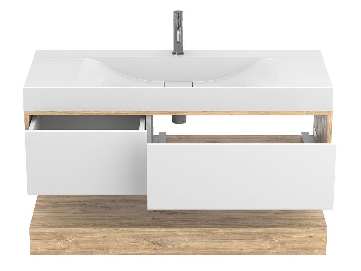 Тумба подвесная DUO Дуб Канзас с умывальником FLY 1200