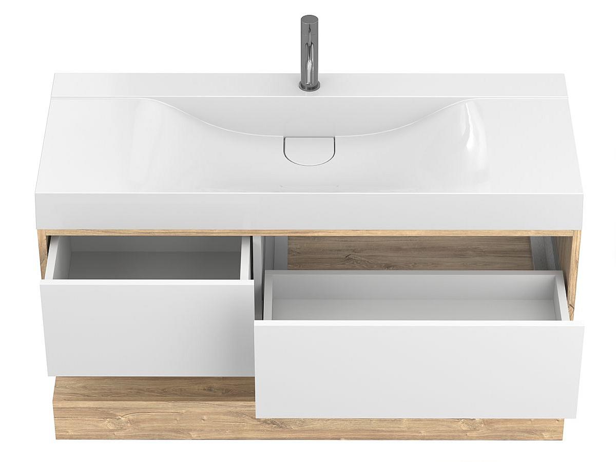 Тумба подвесная DUO Дуб Канзас с умывальником FLY 1200
