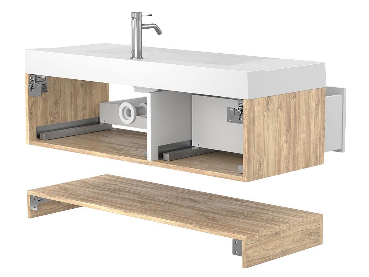 Тумба подвесная DUO Дуб Канзас с умывальником FLY 1200