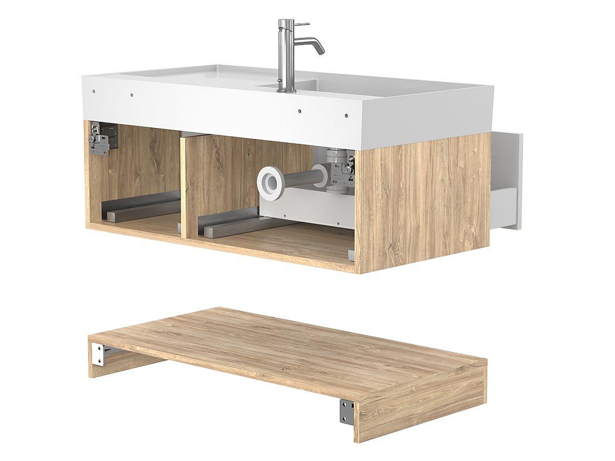 Тумба подвесная DUO Дуб Канзас с умывальником SOUL 1000