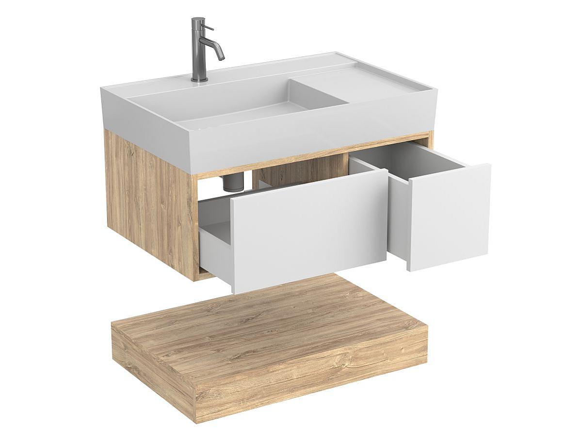 Тумба подвесная DUO Дуб Канзас с умывальником SOUL 800