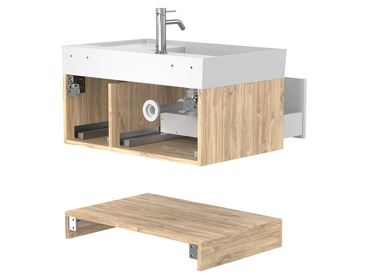 Тумба подвесная DUO Дуб Канзас с умывальником SOUL 800