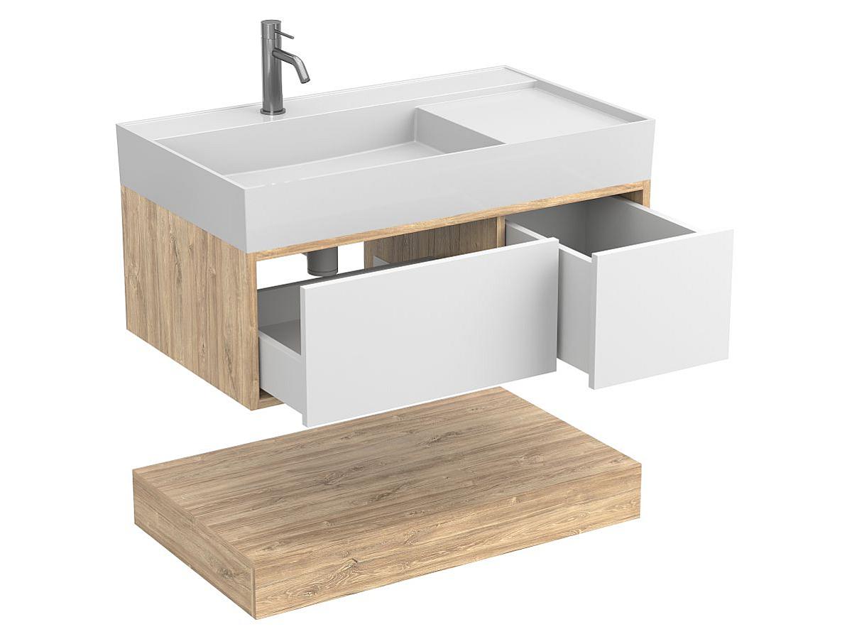 Тумба подвесная DUO Дуб Канзас с умывальником SOUL 900