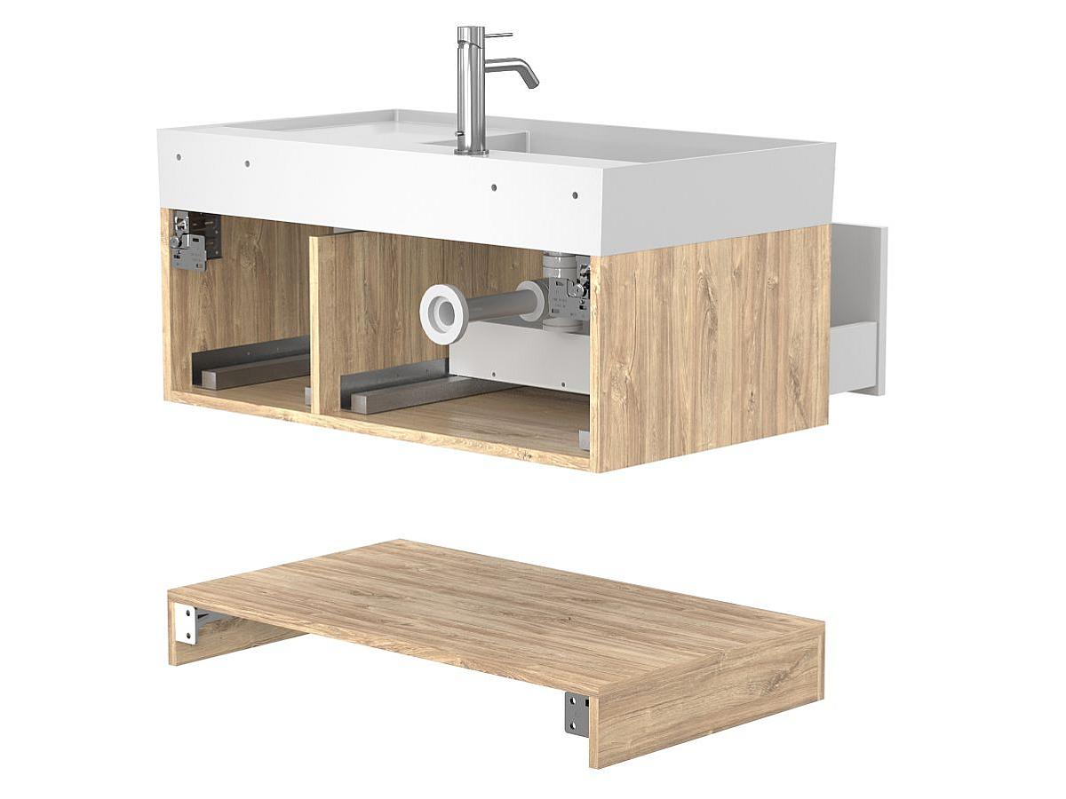 Тумба подвесная DUO Дуб Канзас с умывальником SOUL 900