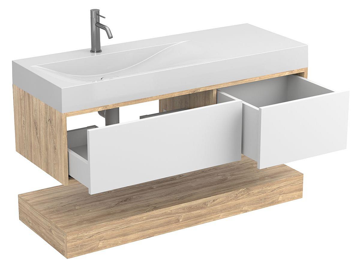 Тумба подвесная DUO Дуб Канзас с умывальником VIOLA 1200 L