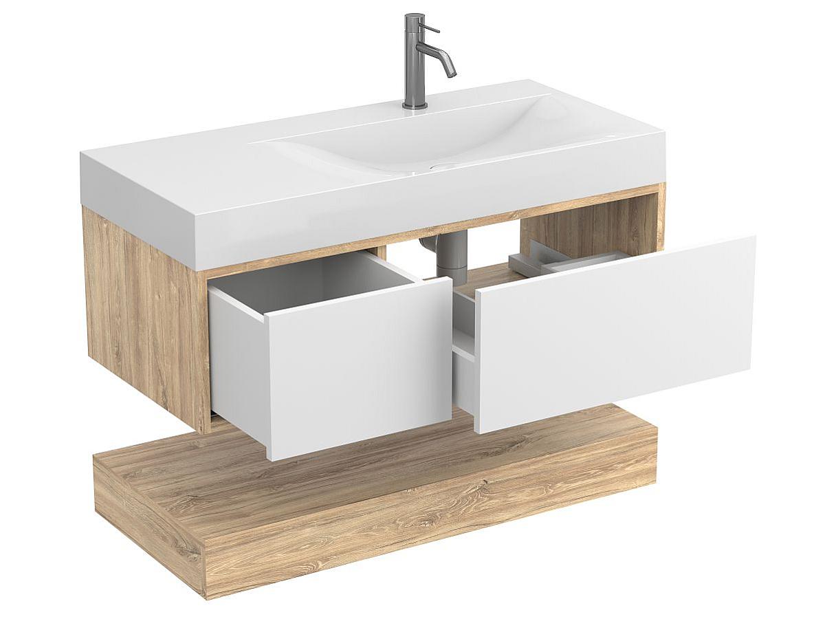 Тумба подвесная DUO Дуб Канзас с умывальником VIOLA 1000 R