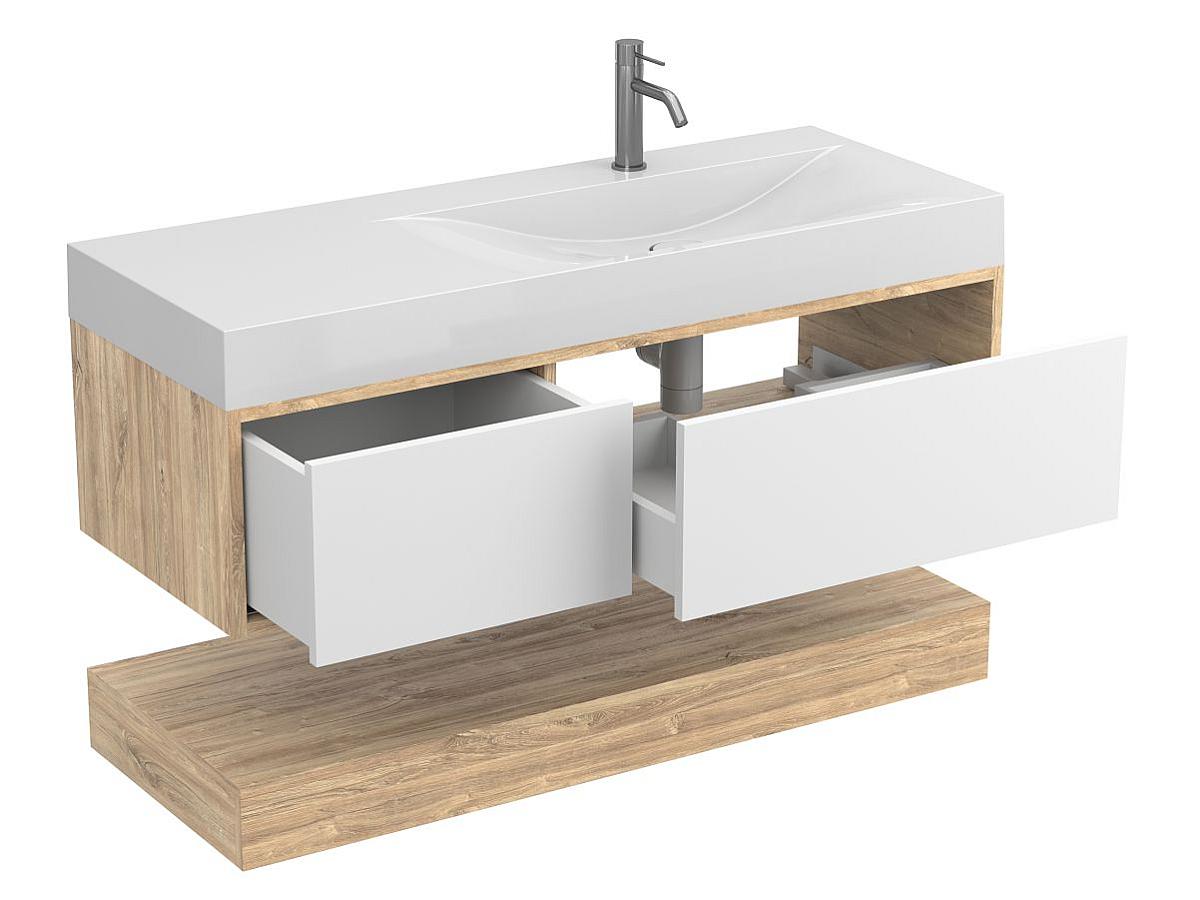 Тумба подвесная DUO Дуб Канзас с умывальником VIOLA 1200 R
