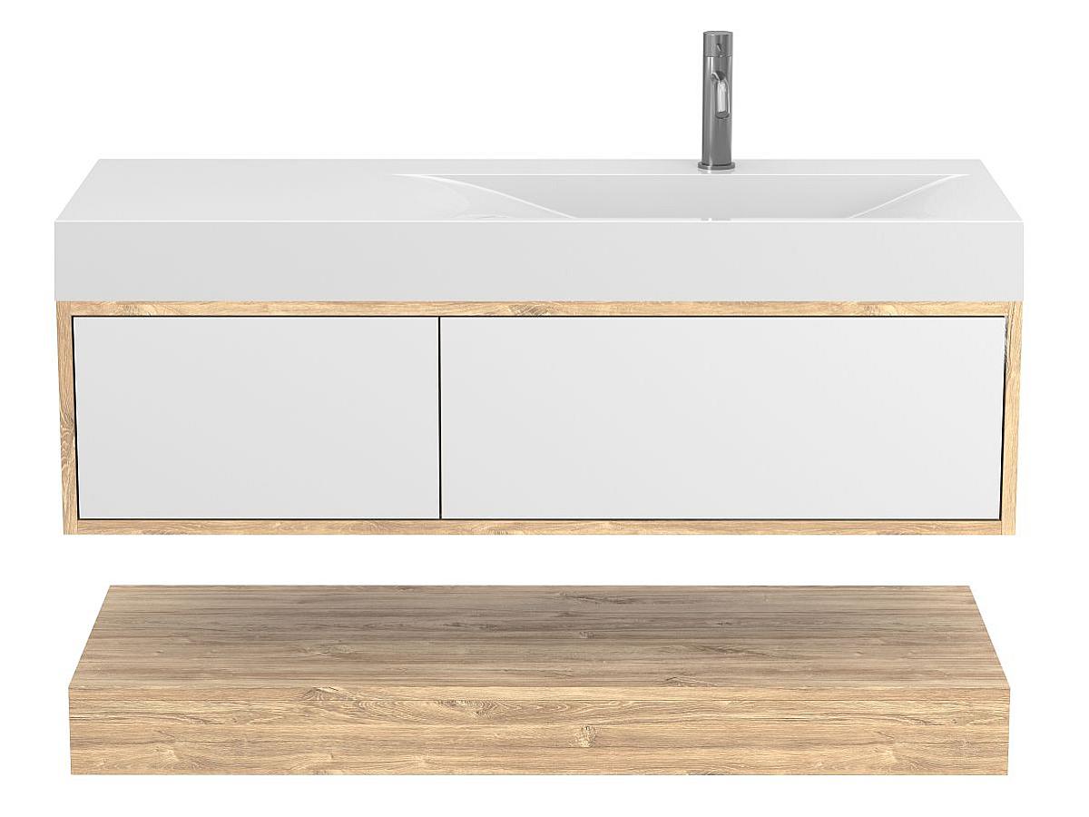 Тумба подвесная DUO Дуб Канзас с умывальником VIOLA 1200 R