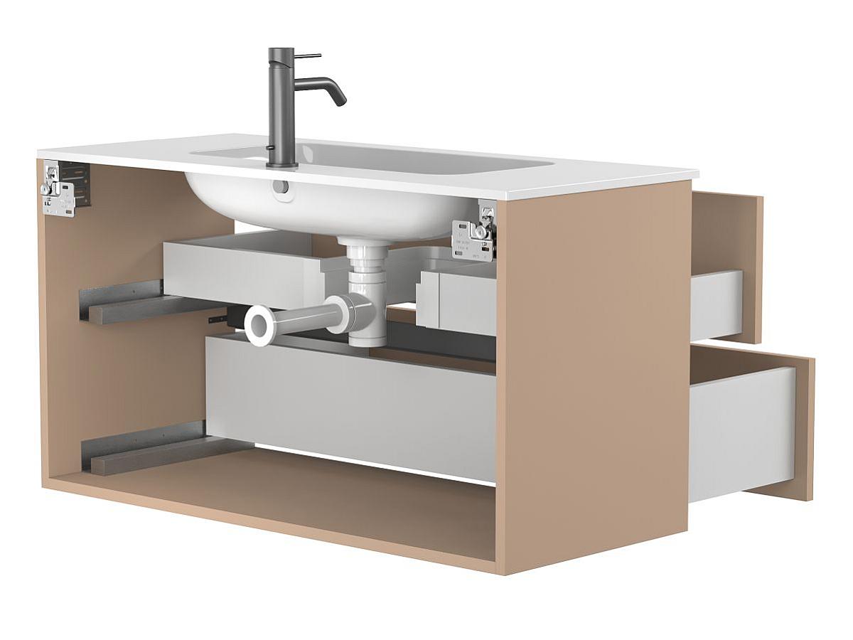 Тумба подвесная NATURA капучино, с умывальником DELLA 1000