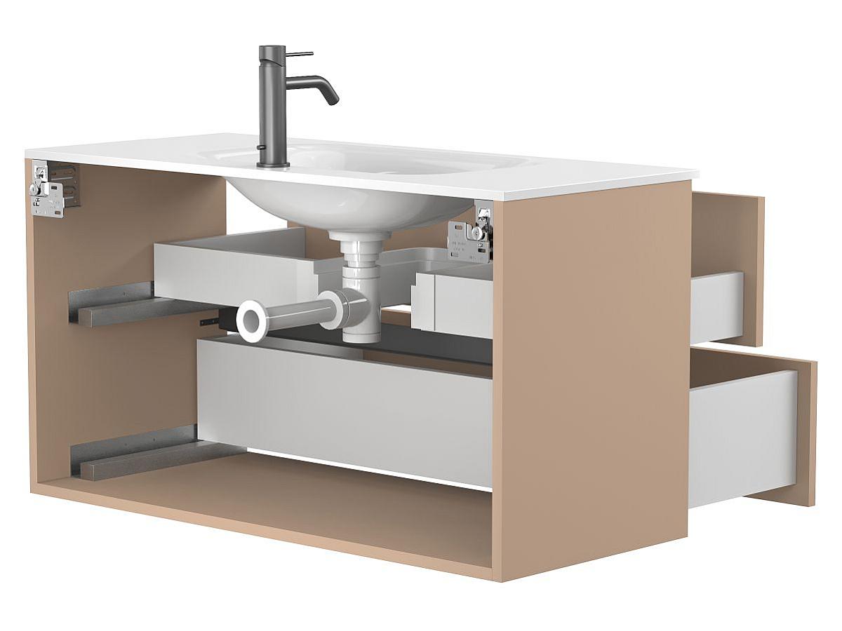 Тумба подвесная NATURA капучино, с умывальником JESSEL 1000
