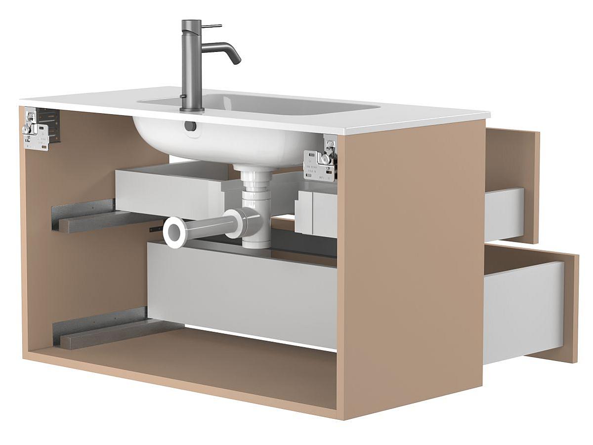 Тумба подвесная NATURA капучино, с умывальником DELLA 900