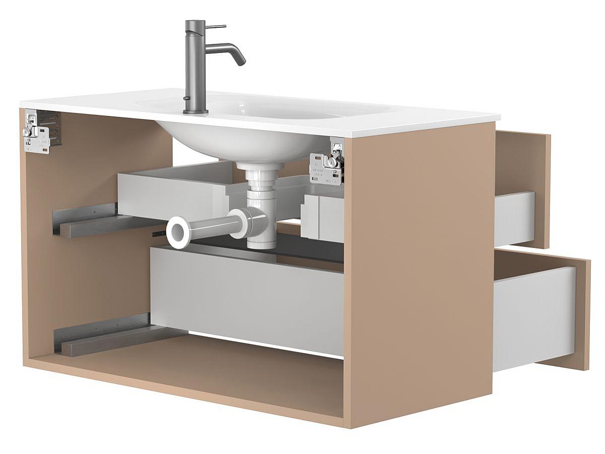Тумба подвесная NATURA капучино, с умывальником JESSEL 900