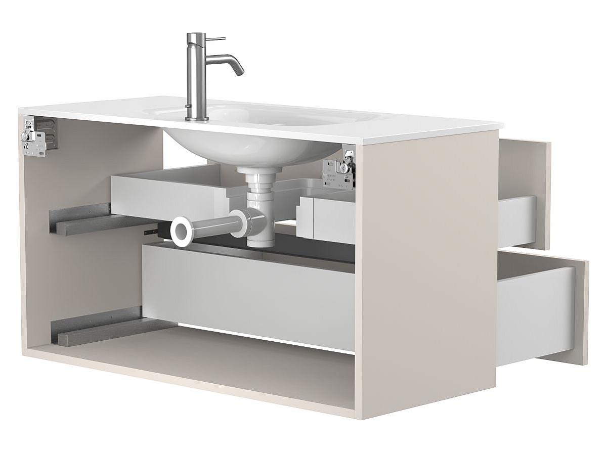 Тумба подвесная NATURA кашемир, ДСП с умывальником JESSEL 1000