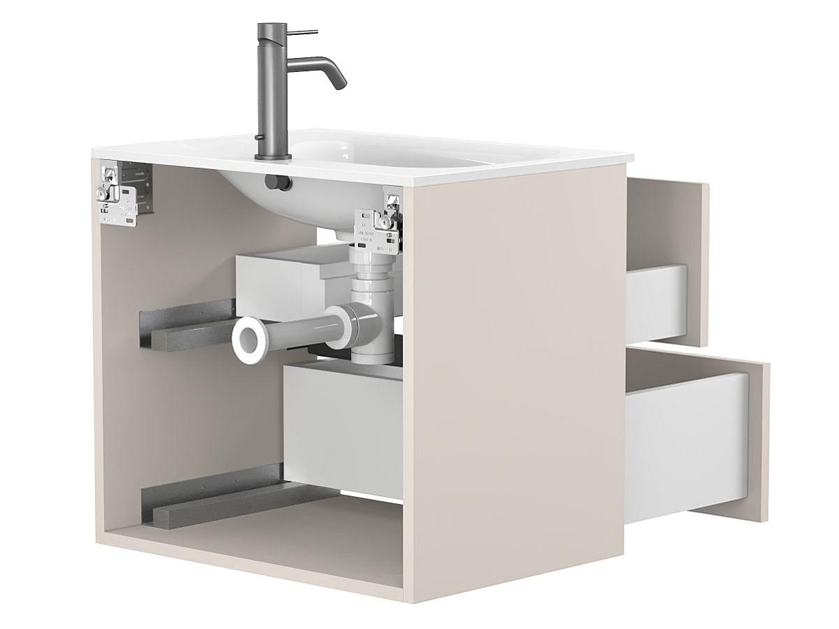 Тумба подвесная NATURA кашемир, ДСП с умывальником JESSEL 600