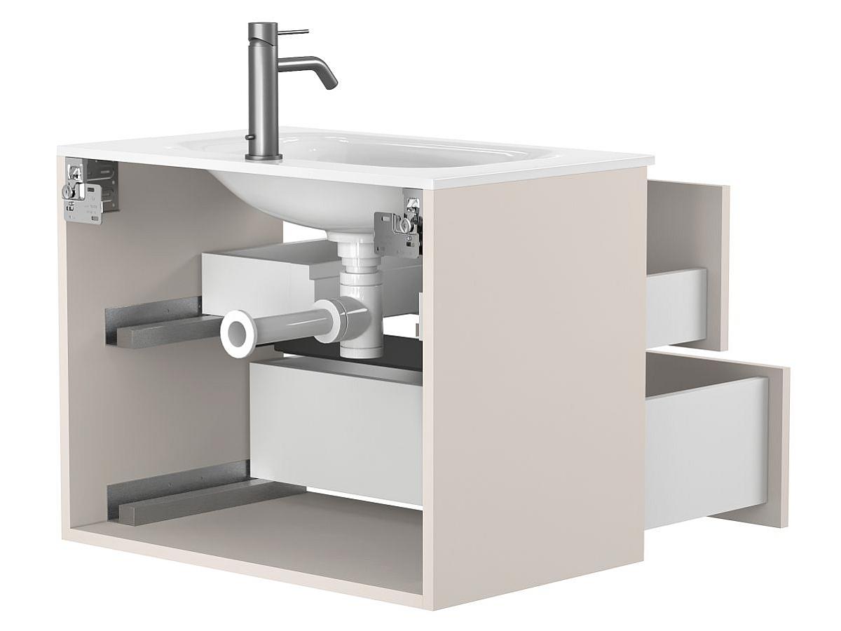Тумба подвесная NATURA кашемир, ДСП с умывальником JESSEL 700