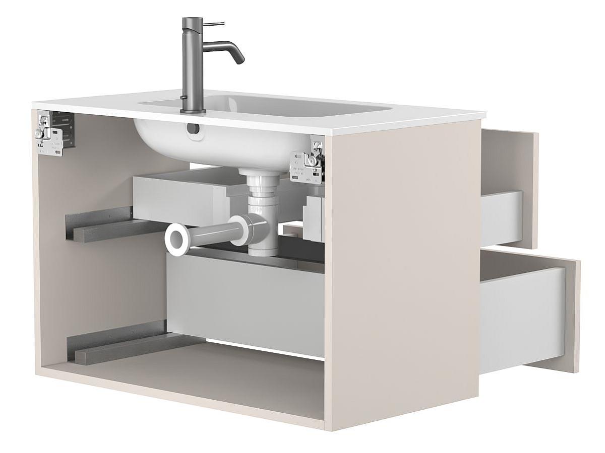 Тумба подвесная NATURA кашемир, ДСП с умывальником DELLA 800