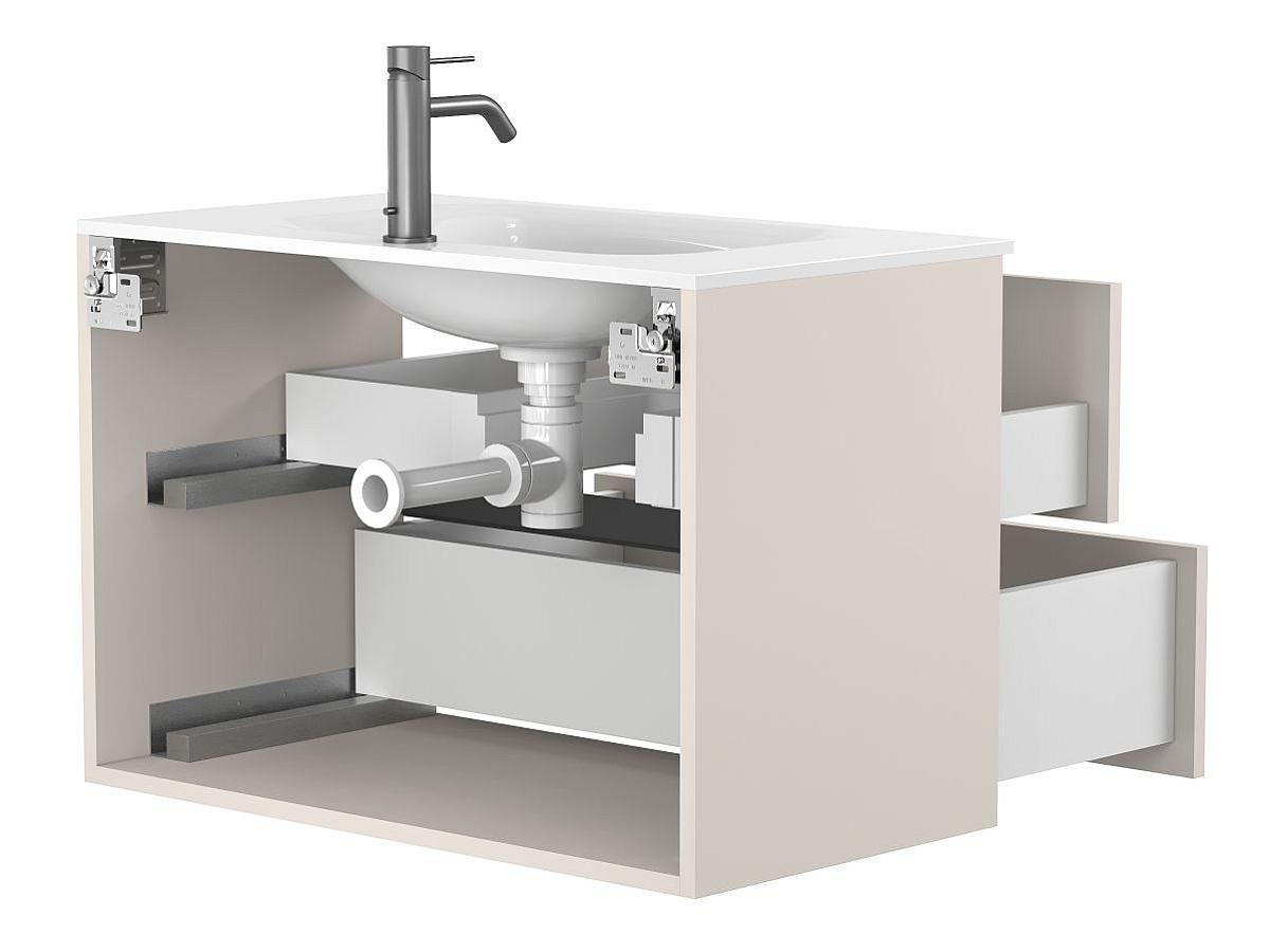 Тумба подвесная NATURA кашемир, ДСП с умывальником JESSEL 800