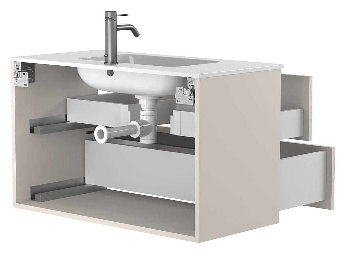 Тумба подвесная NATURA кашемир, ДСП с умывальником DELLA 900