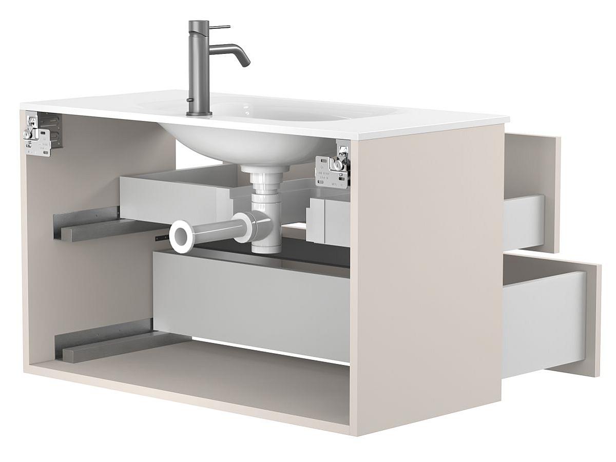 Тумба подвесная NATURA кашемир, ДСП с умывальником JESSEL 900