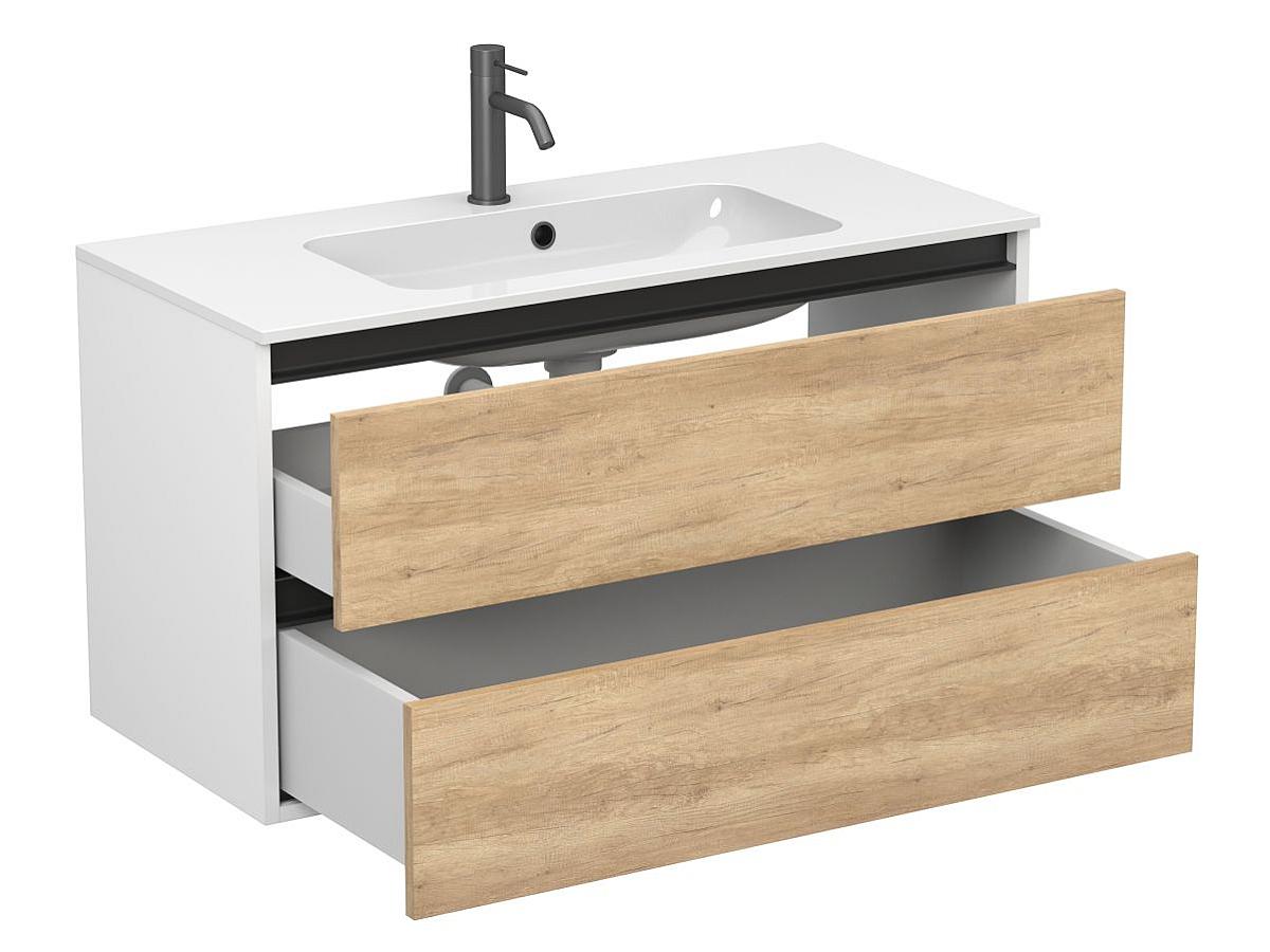 Тумба подвесная NATURA Дуб Небраска с умывальником DELLA 1000