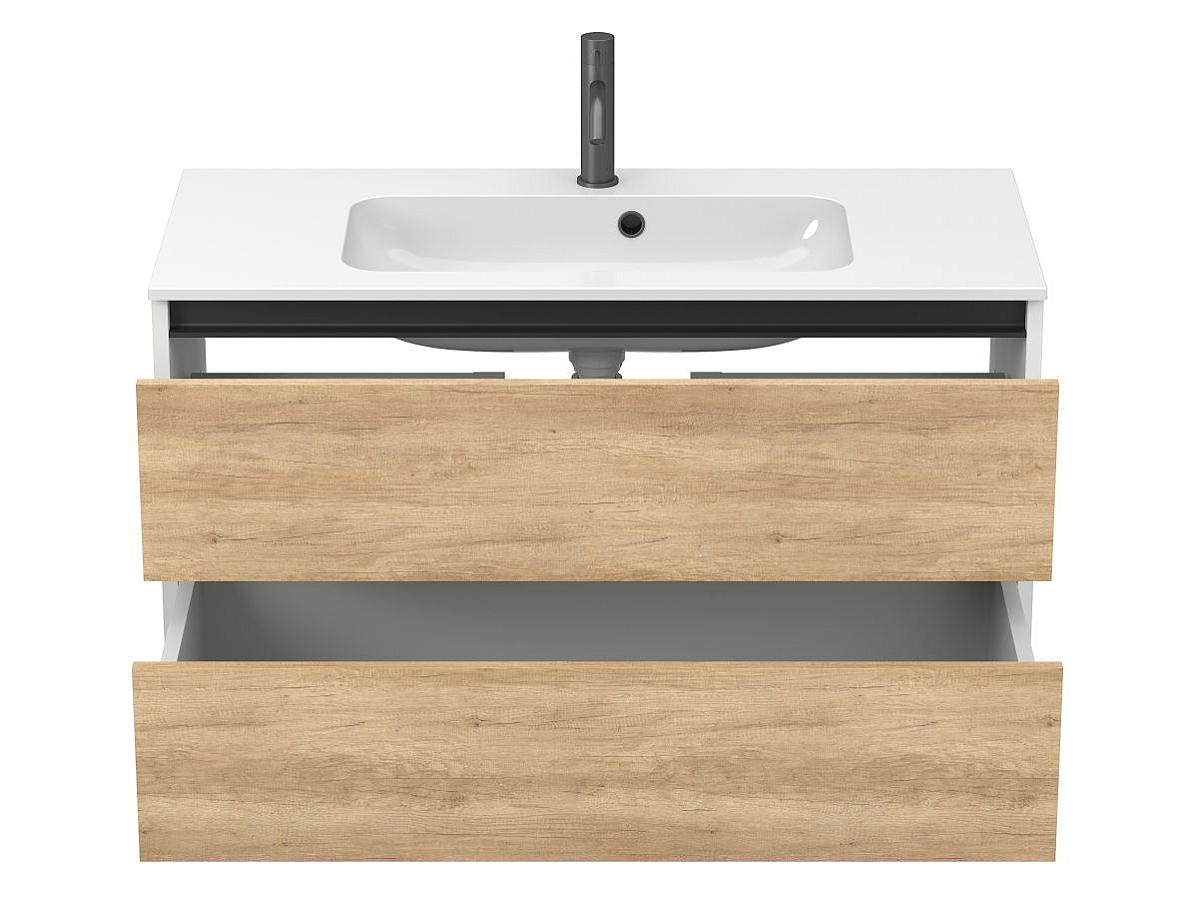 Тумба подвесная NATURA Дуб Небраска с умывальником DELLA 1000