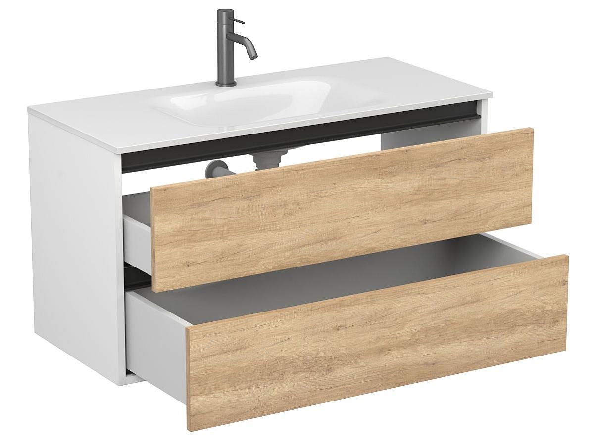 Тумба подвесная NATURA Дуб Небраска с умывальником JESSEL 1000