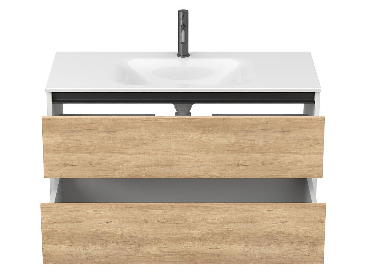 Тумба подвесная NATURA Дуб Небраска с умывальником JESSEL 1000