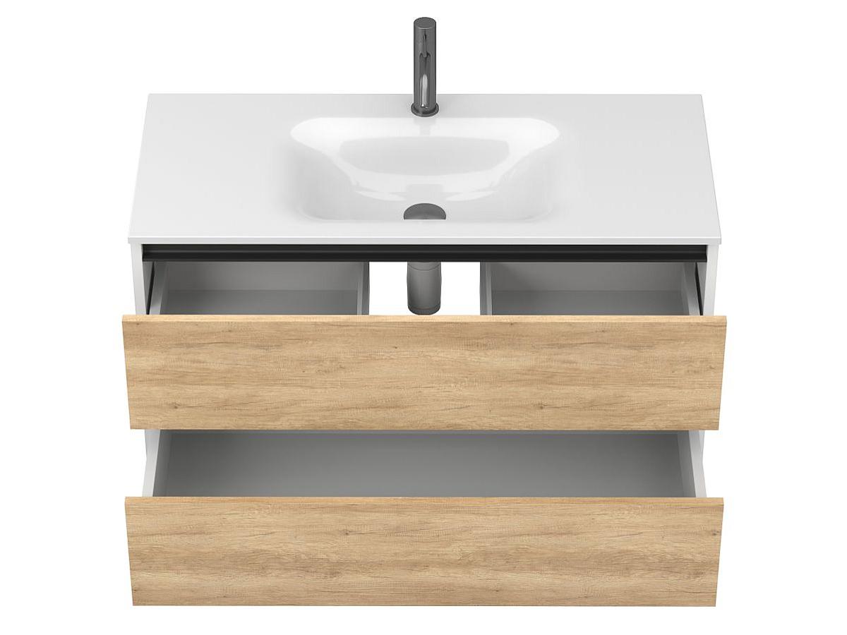 Тумба подвесная NATURA Дуб Небраска с умывальником JESSEL 1000