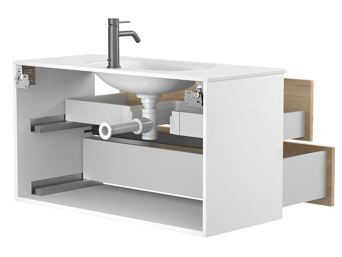 Тумба подвесная NATURA Дуб Небраска с умывальником JESSEL 1000