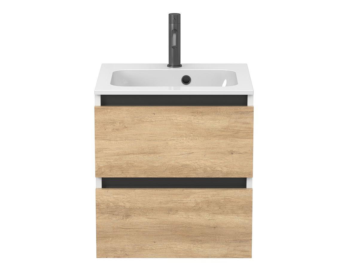 Тумба подвесная NATURA Дуб Небраска с умывальником DELLA 500