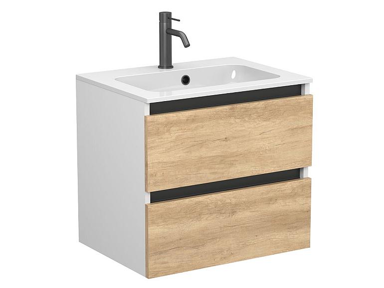 Тумба підвісна NATURA Дуб Небраска з умивальником DELLA 600