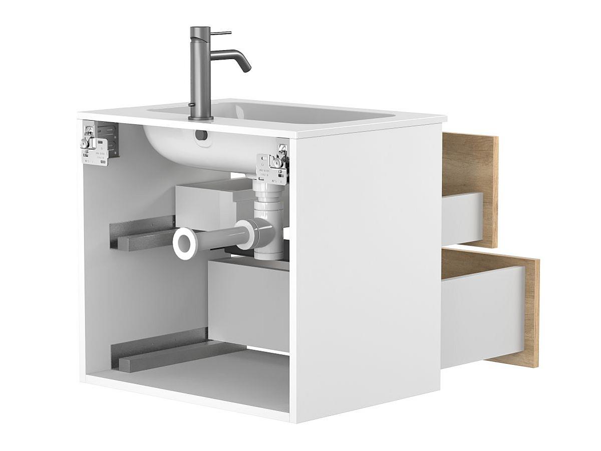 Тумба подвесная NATURA Дуб Небраска с умывальником DELLA 600