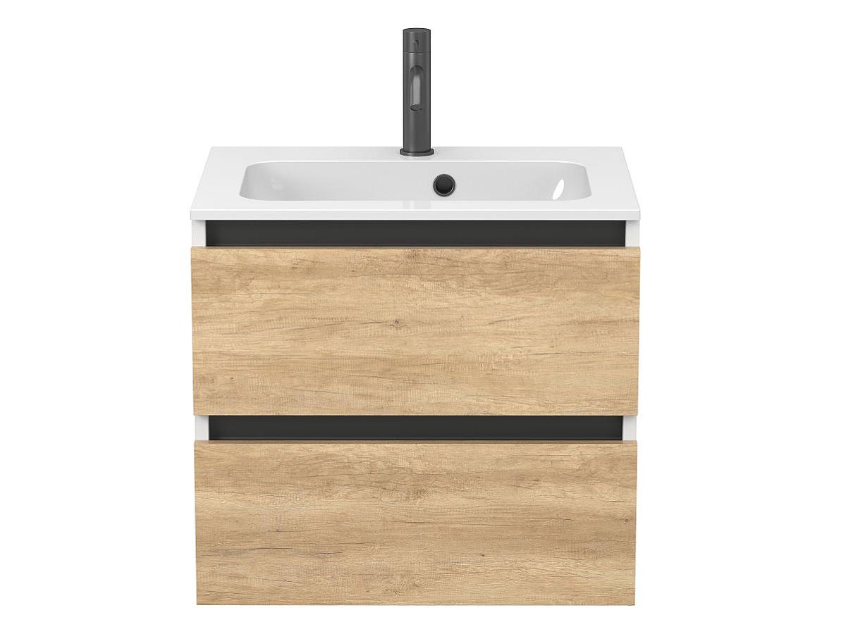 Тумба подвесная NATURA Дуб Небраска с умывальником DELLA 600