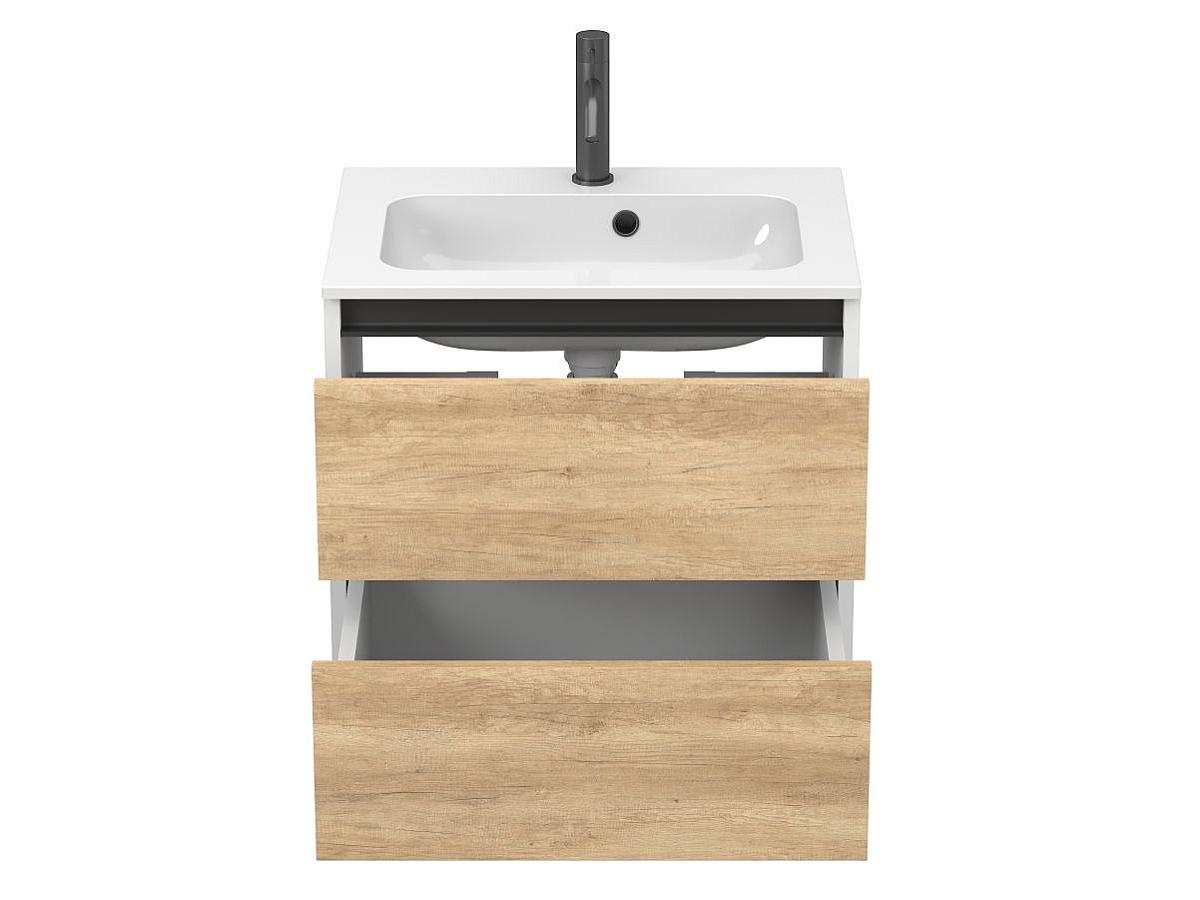 Тумба подвесная NATURA Дуб Небраска с умывальником DELLA 600