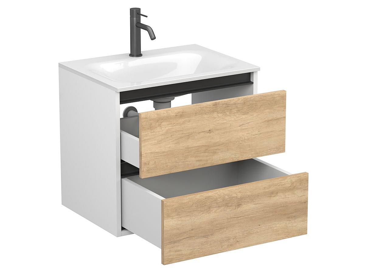 Тумба подвесная NATURA Дуб Небраска с умывальником JESSEL 600