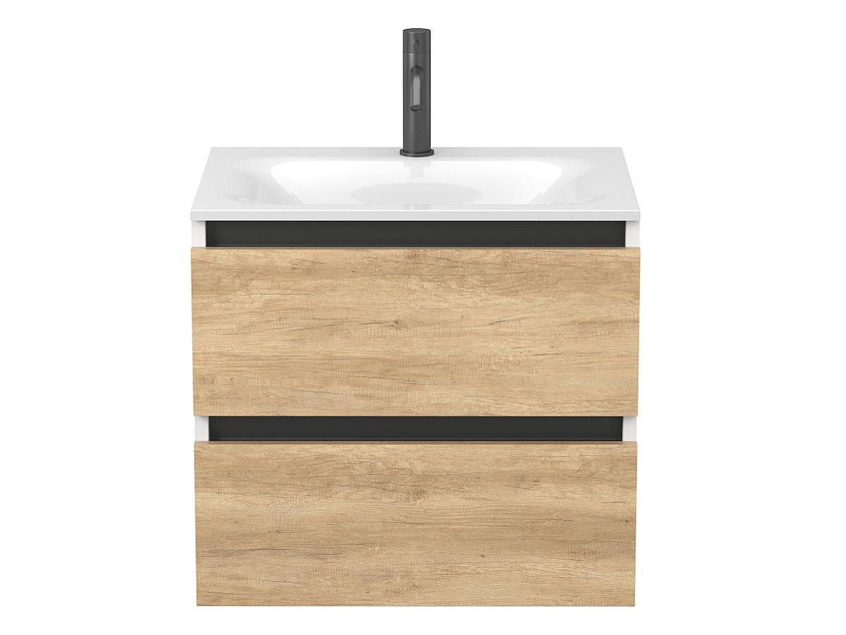 Тумба подвесная NATURA Дуб Небраска с умывальником JESSEL 600