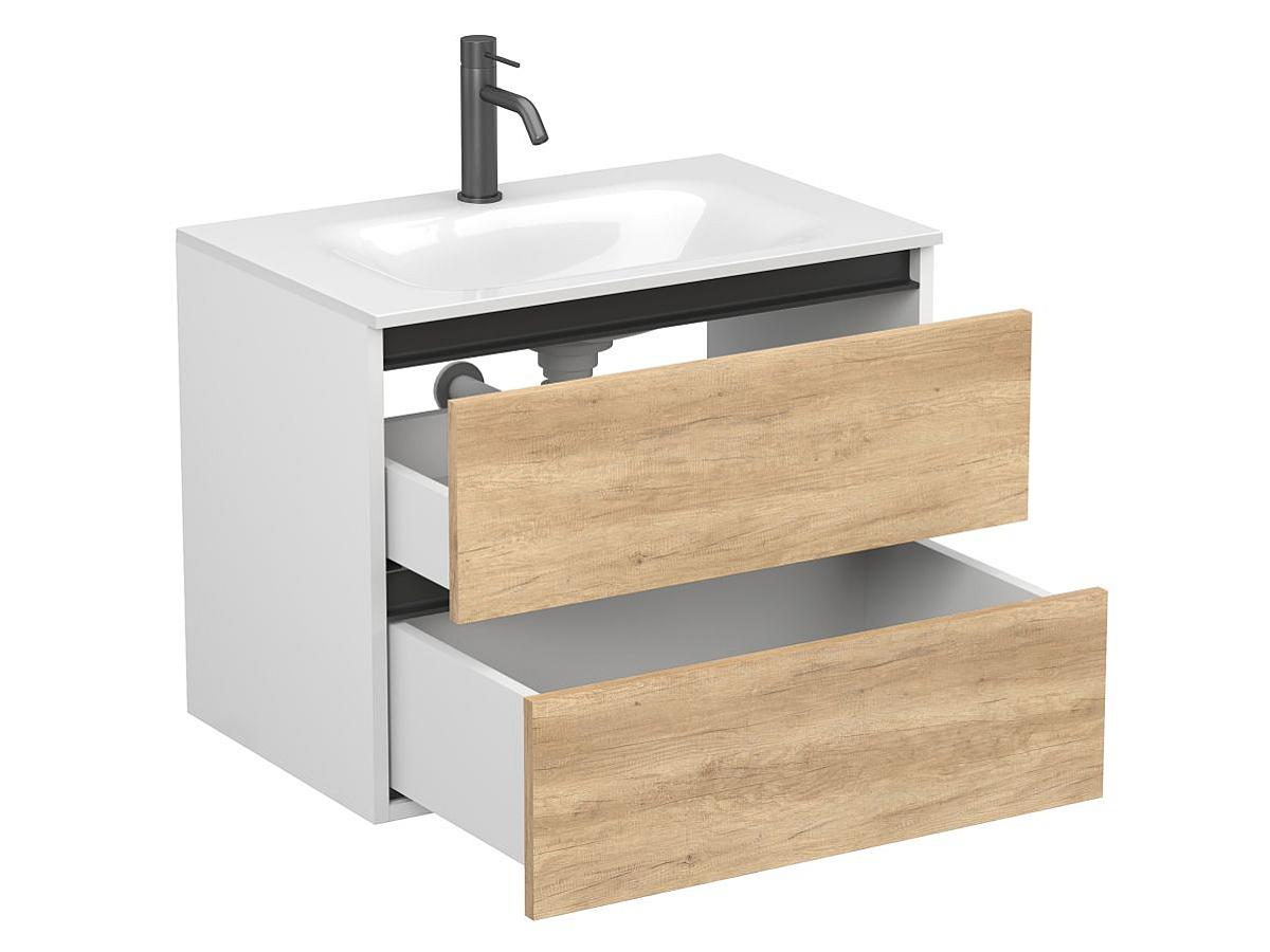 Тумба подвесная NATURA Дуб Небраска с умывальником JESSEL 700