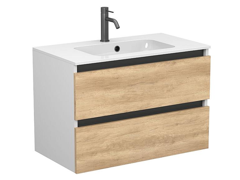Тумба підвісна NATURA Дуб Небраска з умивальником DELLA 800