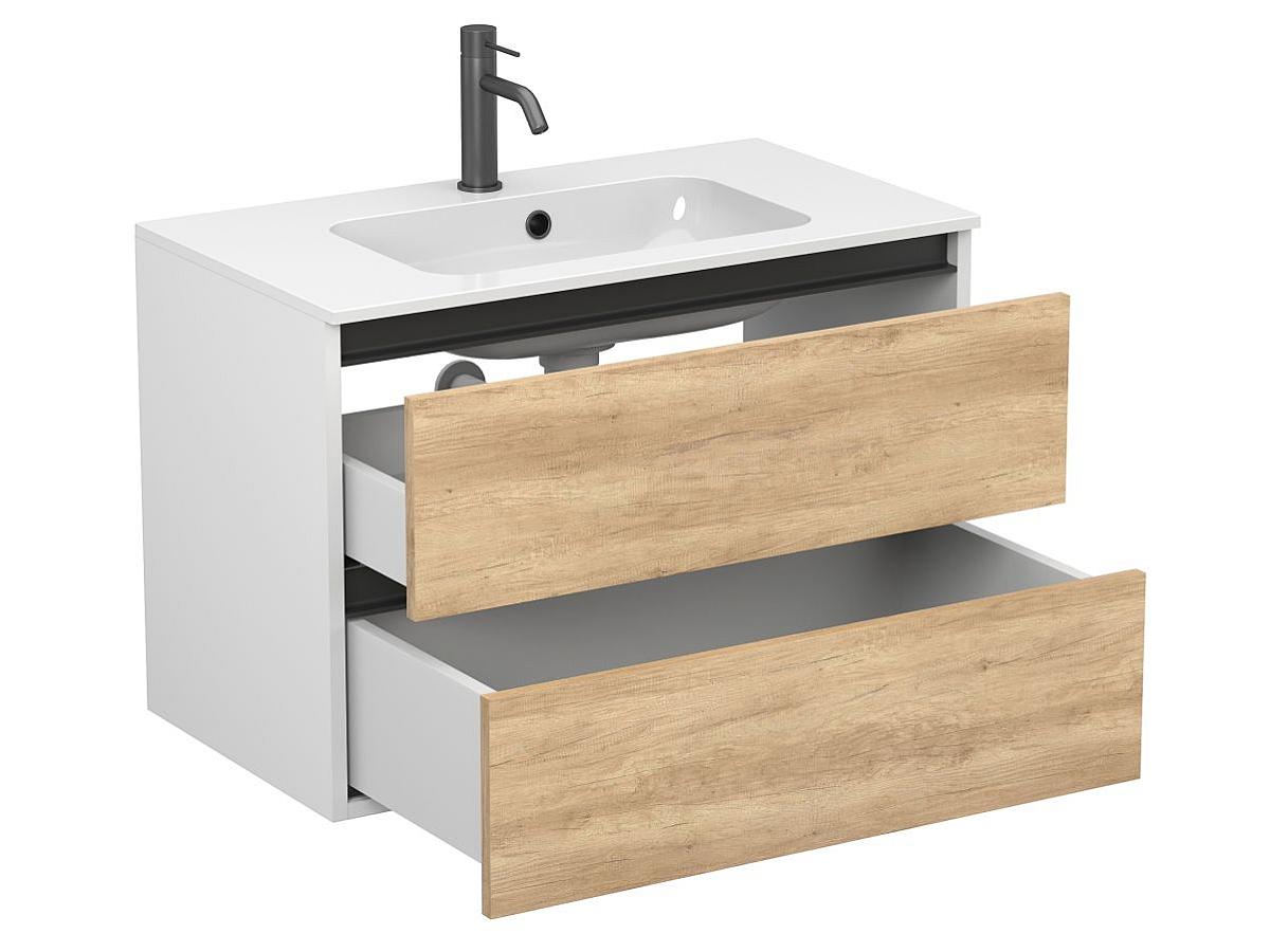 Тумба подвесная NATURA Дуб Небраска с умывальником DELLA 800