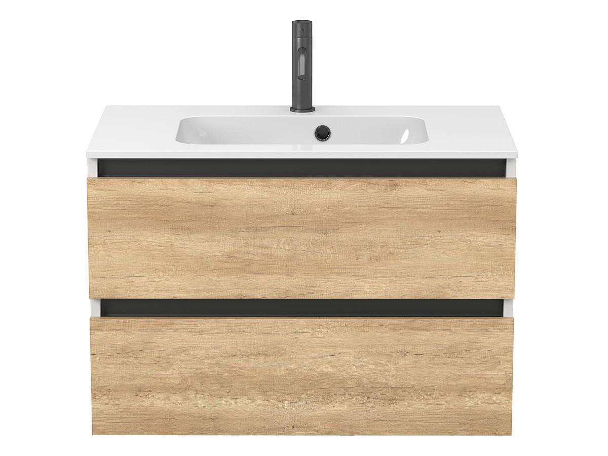 Тумба подвесная NATURA Дуб Небраска с умывальником DELLA 800