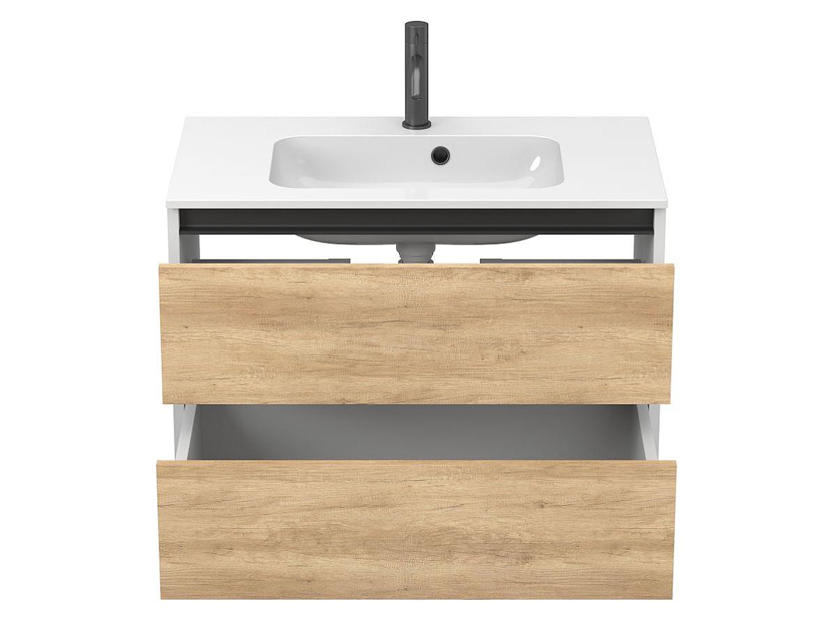 Тумба подвесная NATURA Дуб Небраска с умывальником DELLA 800