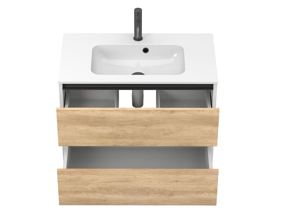 Тумба подвесная NATURA Дуб Небраска с умывальником DELLA 800